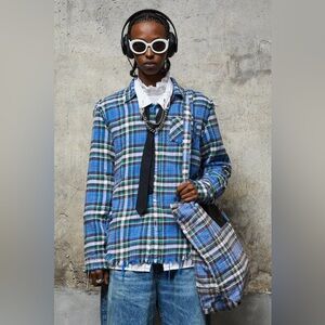 R13 Shredded seam Shirt plaid.  Size medium